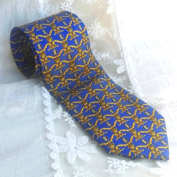 Gianni Versace Men's 100% Silk Tie in Blue and Gold - Picture 4 of 12